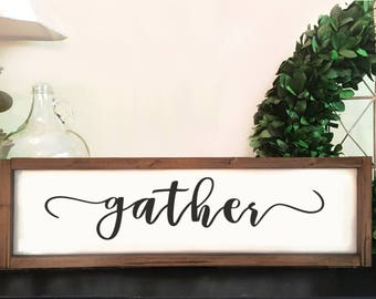 Rustic Gather Sign | Rustic Thanksgiving Decor | Mantel Decor | White Gather Sign | Wooden Gather Sign | Gather Home Decor | Fixer Upper