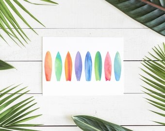 Surfboard Decor, Surfboard Wall Decor, Surfboard Wall Art, Watercolor Surfboard, Printable Wall Art, Surf Art, Downloadable Prints