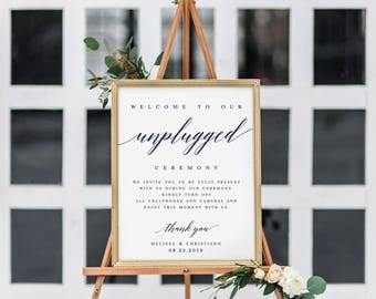 Navy Elegant Unplugged Wedding Sign Template Unplugged Ceremony Sign Modern Ceremony Sign Editable Wedding Sign