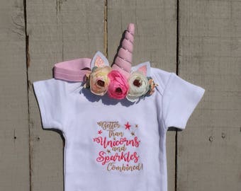 Unicorn Baby, Baby Girl Clothes, Better than Unicorns and Sprinkles Combined, Embellished Unicorn Headband, Bodysuit, Baby Shower Gift