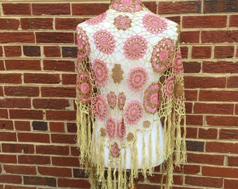 Vintage Crochet Fringe Shawl