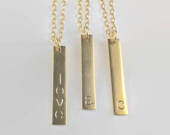 Gold|Bar|Vertical|Bar|Necklace, Custom Name Necklace, Personalized Gold Initial Necklace, Monogrammed Bar Initials Necklaces