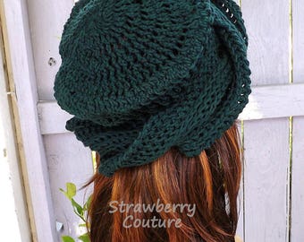 Crochet Hat Womens Hat Trendy, Crochet Beanie Hat, 50th Birthday Gift for Women, Forest Green Hat, Samantha Crochet Womens Turban Hat