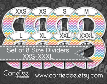 Assembled Clothing Size Dividers, LuLaRoe Size Dividers, Rainbow Chevron Design, LLR Size Cards