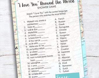 Travel Shower Game - I Love You Around the World Shower Game - Bridal Shower Game - I Love You Around the World Instant Download