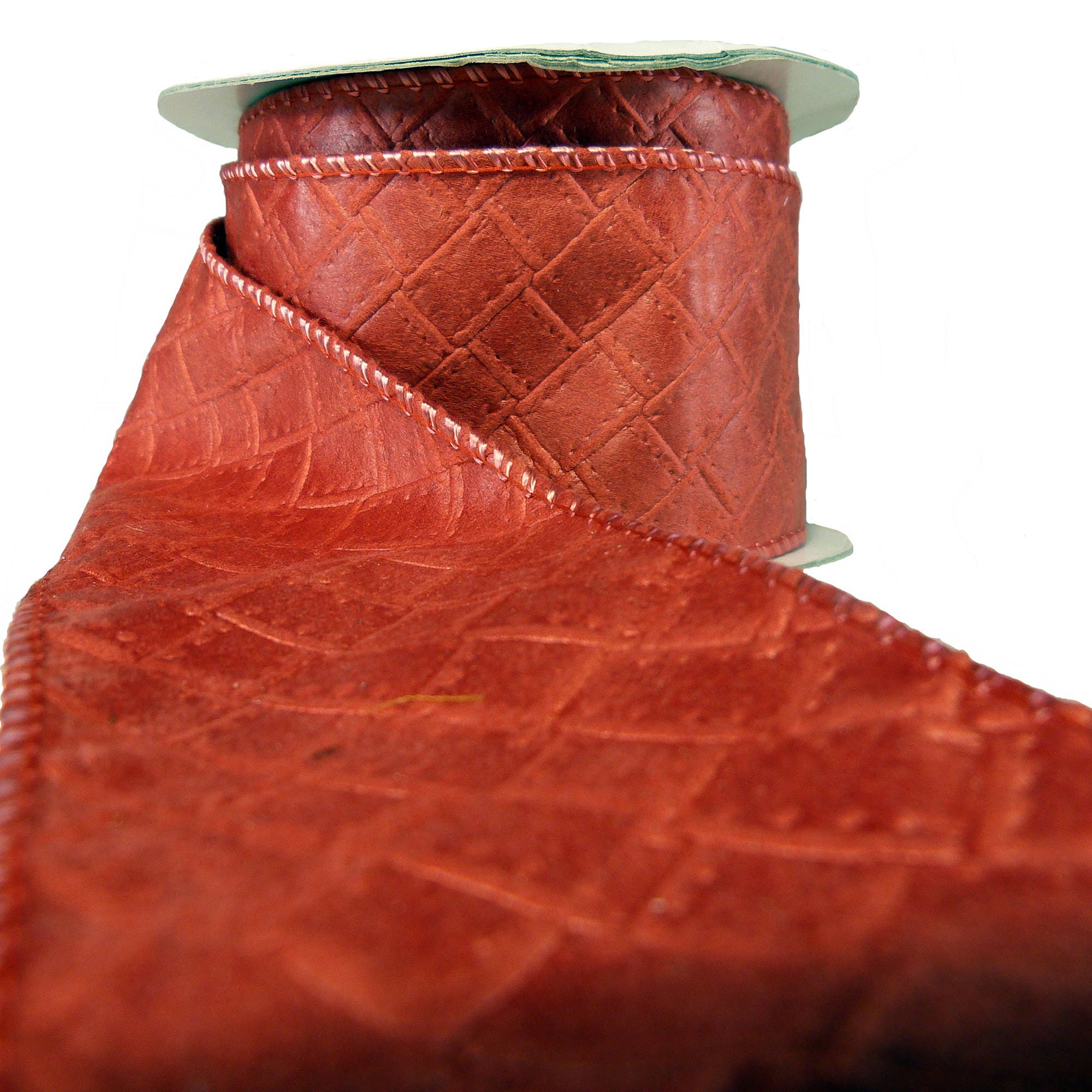 Watermelon Red Braided Faux Leather Wired Ribbon 2.5