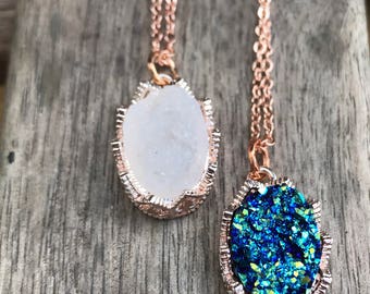 Rose gold Druzy Necklace, rose gold necklace, rose gold druzy, Faux Druzy Necklace, Druzy Pendant, Boho Jewelry, Druzy Necklace