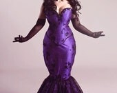 Gothic Purple Wedding Dress Fit and Flare Mermaid Masquerade Corset Black Lace Overlay Unique Bridal "Elegant Midnight" Petite Plussize
