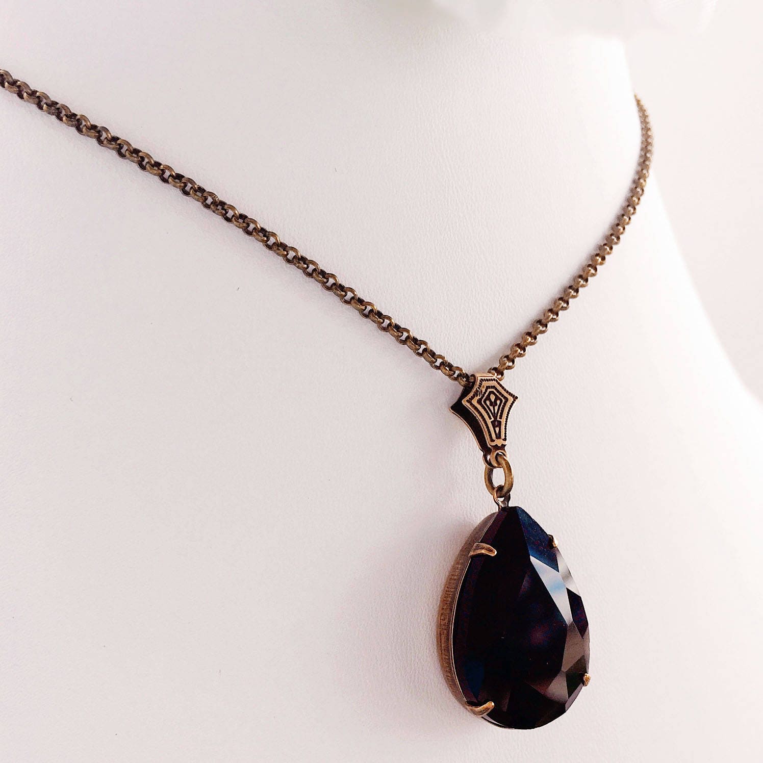 Pendant Necklace Black Victorian Necklace Romantic