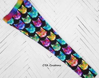 Girls leggings size 10 L geometric cats leggings tween leggings summer leggings fall leggings cat leggings back to school kitty rainbow