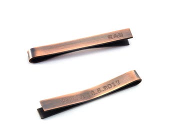 Personalised Tie Clip, Engraved Tie Pin, Copper Tie Bar, Groomsmen Gift, Secret Message, Graduation Gift for Men