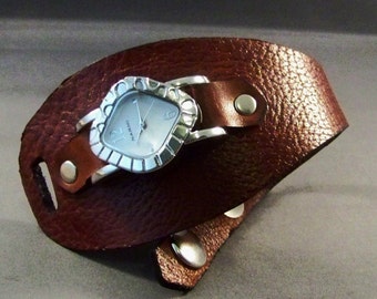 Leather watch-Women's Watch-Women Wrist Watch-Cuff Watch-Brown Leather Watch-Friendship Bracelet-Bracelet Watch-Birthday Gifts-Gifts For Her
