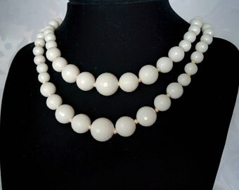 White Double Strand Necklace West Germany, West Germany, White Beaded Necklace