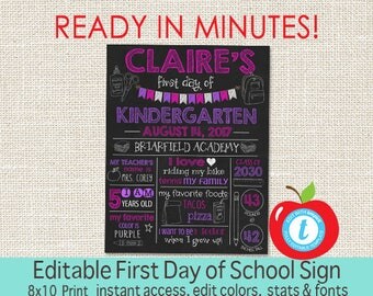 First Day of School Sign, Chalkboard, First Day of School, ANY GRADE, Back to School, 1st Day Printable Sign, EDITABLE, Instant Download
