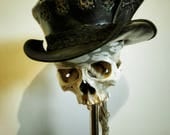 Steampunk Leather Top Hat, Black Leather Gothic Hat, Leather Topper