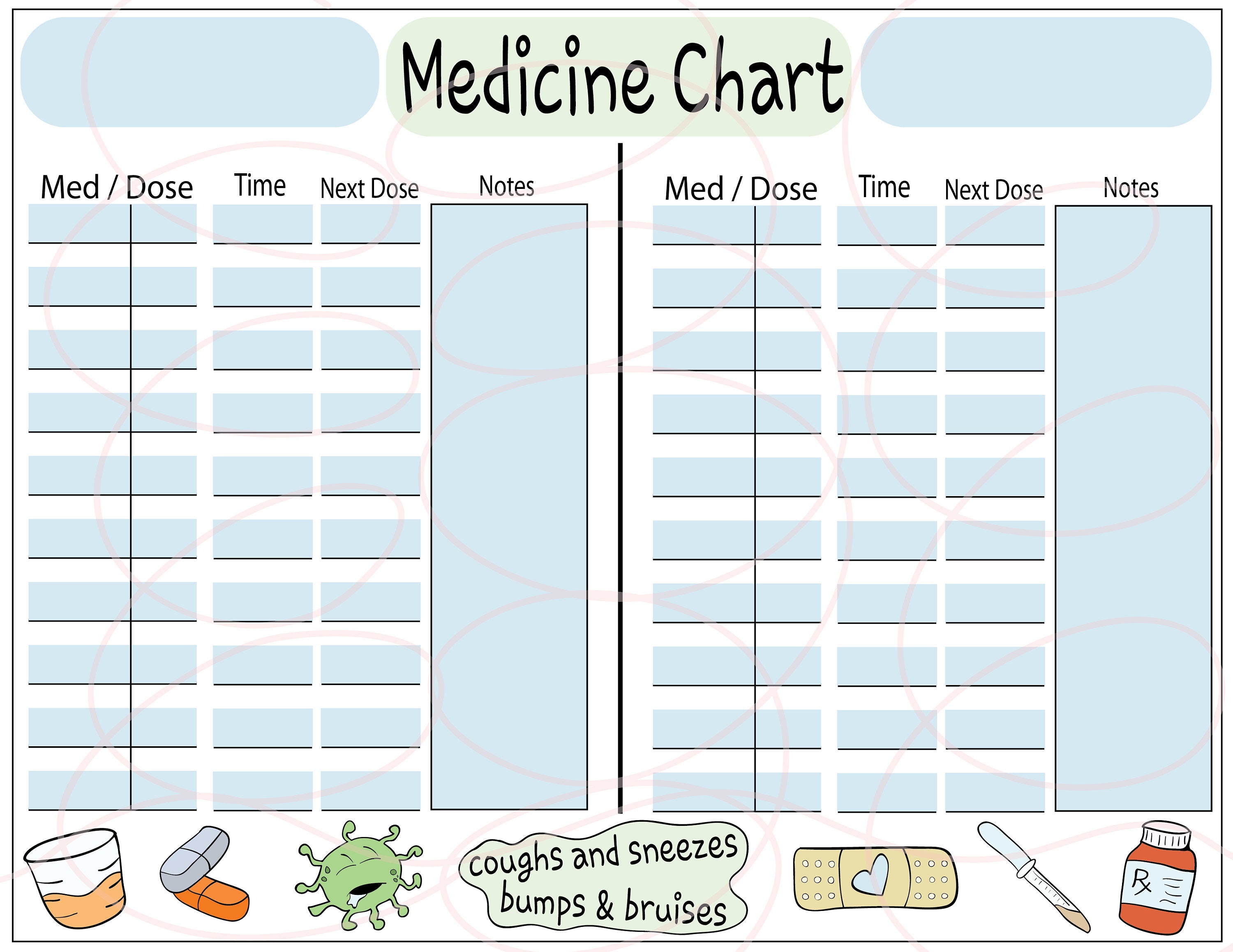 Medicine Tracker Sheet/TWO KIDS/made for two/cute/keep the