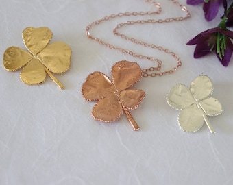 SALE Four Leaf Clover Necklace, Silver 4 Leaf Clover, Rose Gold Leaf, Gold 4 Leaf Clover, Pink Leaf, Real Clover Pendant, SALE348