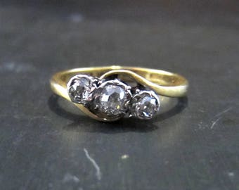 Antique Engagement Ring, Edwardian Three Old Mine Diamond Ring Platinum/18k c. 1910, Vintage Engagement Ring, Edwardian Engagement Ring