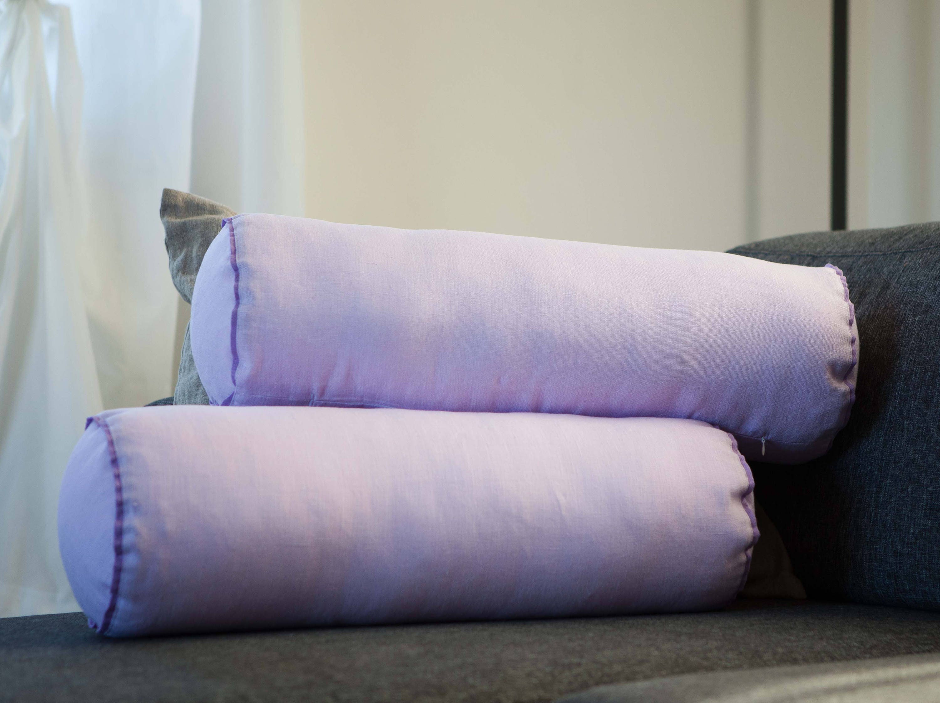 2 lilac bolster pillows linen bolsters big bolster pillows