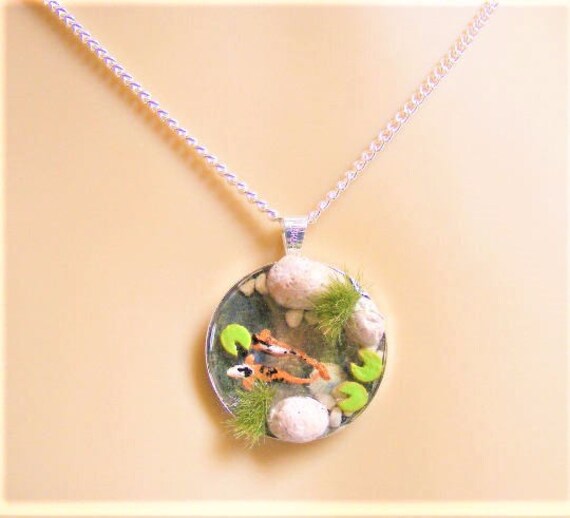 Koi Fish Pond Necklace Pond Pendant Zen Necklace Miniature