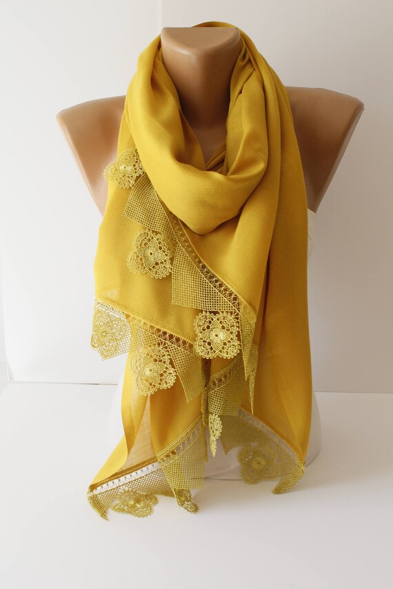 Mustard Yellow Lace Shawl Scarf Spring Scarf Summer Scarf Lace
