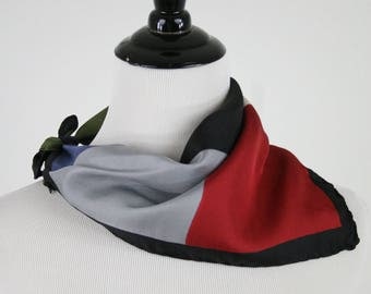 Vintage Color Blocked Silk Small Square Scarf Handkerchief Pocket Square