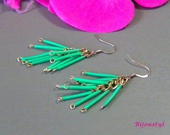 Fancy "Scoubidou" green - medium Silver earrings
