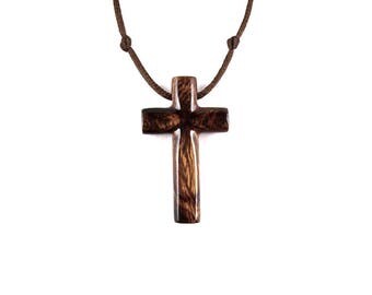 Wooden Cross Pendant, Mens Cross Necklace, Wood Cross Necklace, Mens Cross Pendant, Hand Carved Wood Cross Pendant, Christian Jewelry