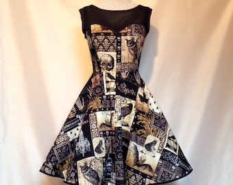 Sew Spooky...Black Nevermore Skulls n Spells Goth Prom Dress with Built in Petticoat Knee Length