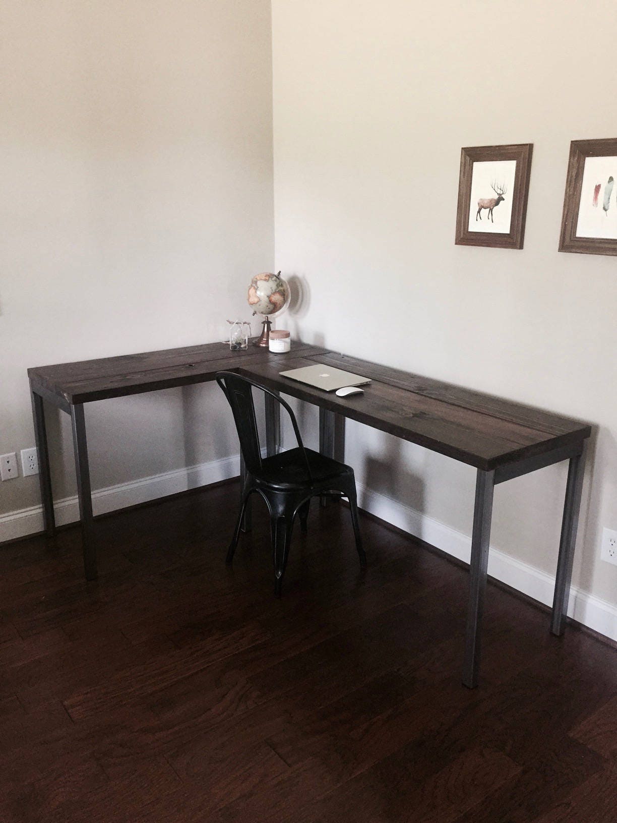 The DARK WALNUT Sawyer L-Shaped Desk Industrial