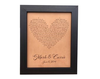 Wall art, first dance lyrics, heart lyrics, wedding anniversary gift for her, leather anniversary, leather heart, engraved wedding song