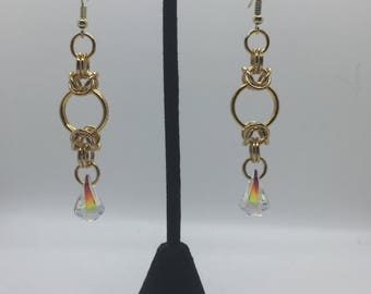 Genuine Swarovski crystal chain maille earrings (Aurora Borealis)