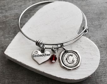 SALE, Godmother Keepsake, Silver Bracelet, Charm Bracelet, Godmother Gift, God Mother, Godmother Bracelet, Bangle Bracelet, Charm Bracelet