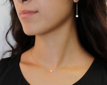 CZ Diamond Solitaire Bezel setting Dainty Necklace ~ Silver / Gold, Simple / Minimal Jewelry