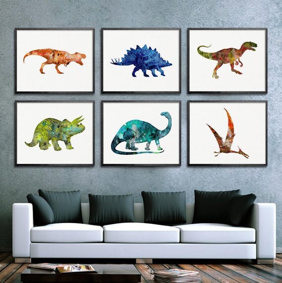 Watercolor Dinosaur Art Set Of 6 Prints Dinosaur Watercolor