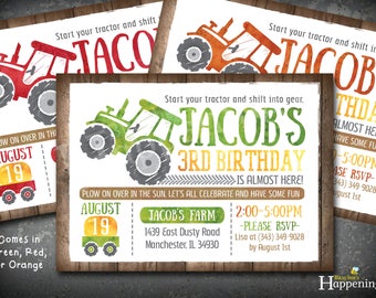 Tractor Birthday Invitation Farm Birthday Invitation Red Tractor Green Tractor Orange John Deere Inspired Busy bee's Happenings Digital File