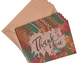 Thank you cards, set 10, 5 or 1 thank you card, autumn thank you, thank you cards, fall thank you card, fall wedding, thanksgiving card