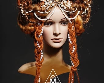 Crown of Elizabeth - Elizabeth wig - ginger wig - fantasy crown - fantasy wig - Elizabeth headdress - Elizabeth headpiece- tudor styled wig