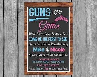 GUNS OR GLITTER Gender Reveal Party Invitation - Gender Reveal Invitation