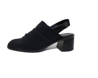 Vintage 90s Neoprene Chunky Heel Sling Backs Size 8