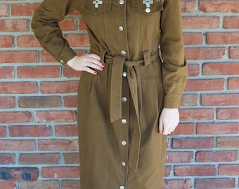 Brown Southwest Suede Button Down Dress - Small
