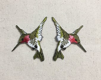 Hummingbird - Large - Ruby Red Throat - Facing Right or Left - Iron on Applique - Embroidered Patch - 696075