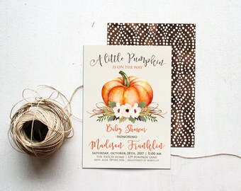 Little Pumpkin Fall Baby Shower Invitation Printable, Autumn Invite, Gender Neutral Colors, is on the way, Orange and Brown Harvest, October