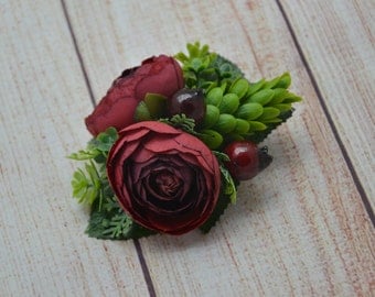 Girls hair clip Flower clip Wedding hair clip Burgundy flower clip Bridal hair clip Flower girl hair clip Gift for daughter Flower hair clip