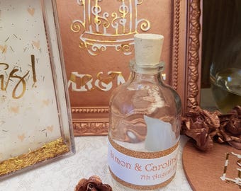 Rose Gold Wedding Favour Bottles x 12 with a glitter finish to match your theme with or without diamante starfish option, Personalised favor