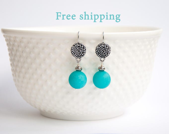Turquoise colored earrings, Blue agate earrings, Turquoise blue earrings, Blue agate jewelry, Turquoise colored jewelry