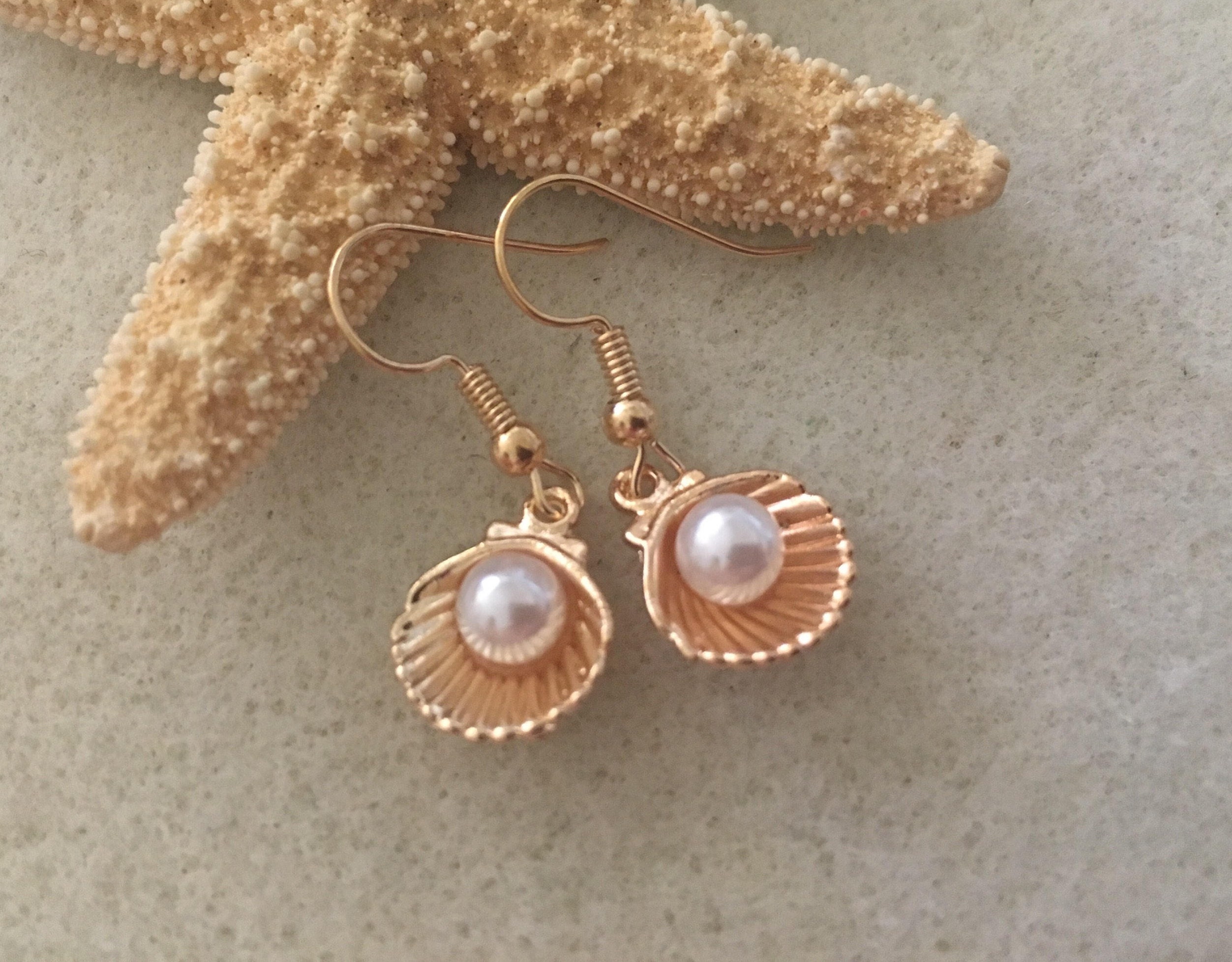 Gold shell earrings beach earrings beach lover jewelry beach