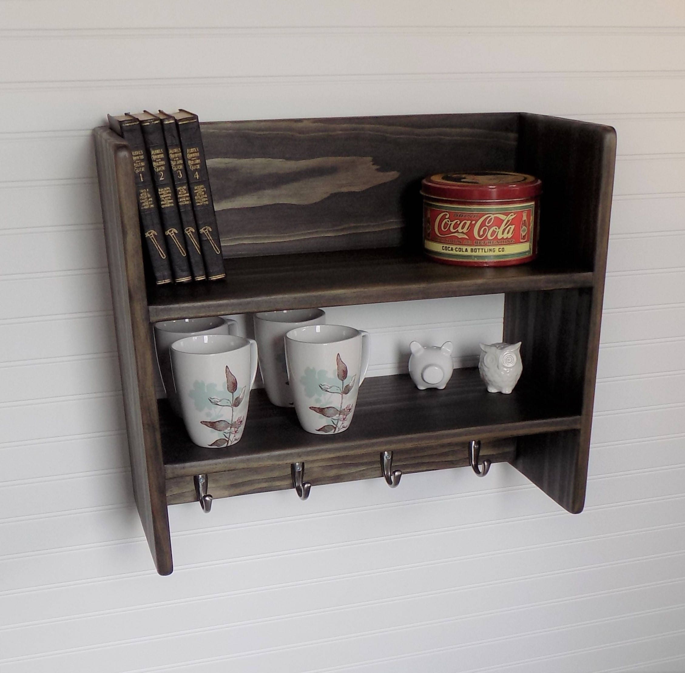 Kitchen Shelf with Hooks Cookbook Shelf Storage Coffee