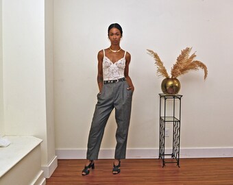 Vintage 80s High waist Trouser Menswear pants 1980s casual tweed plaid Tomboy minimalist Trouser Pleated Wide Leg