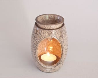 Lotus marvel - Raku fired ceramic oil burner, oil warmer